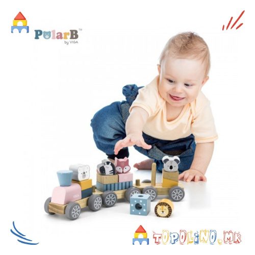 Дрвена Играчка Воз со Фигури Stacking Train - PolarB