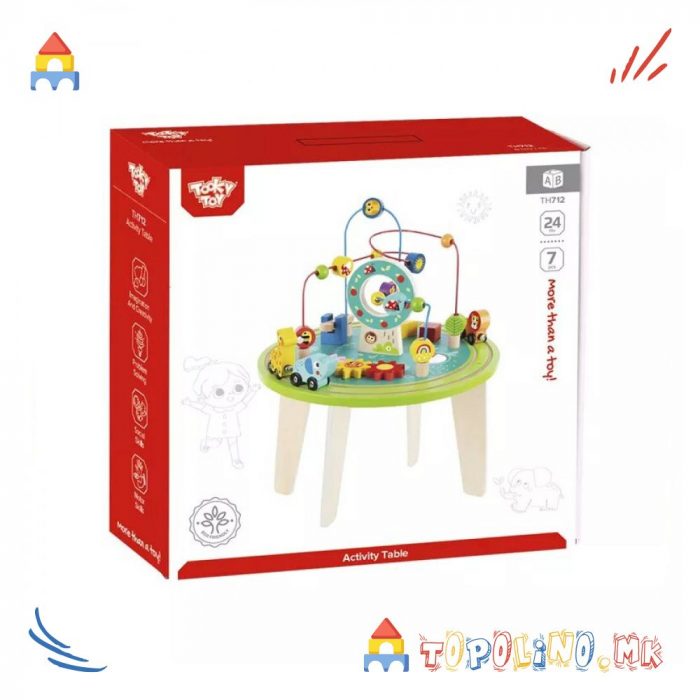 Дрвена Играчка Маса со Активности - Tooky Toy - Image 3
