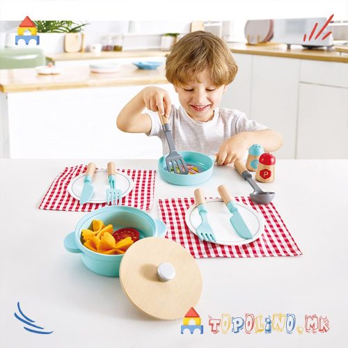 Дрвена Играчка Сет за Готвење и за Јадење - Hape