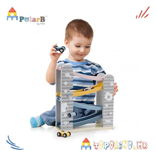 Дрвена Играчка Кула со Автомобили Car Slider -  Polar B