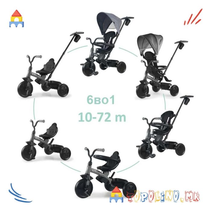 Трицикл Elite Platinum 8 во 1 Grey - QPlay - Image 9