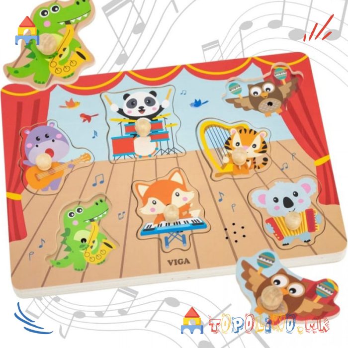 Дрвена Играчка Звучна Сложувалка Музички Концерт - Viga - Image 3