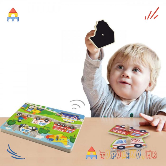 Дрвена Играчка Звучна Сложувалка Транспорт - Viga - Image 4