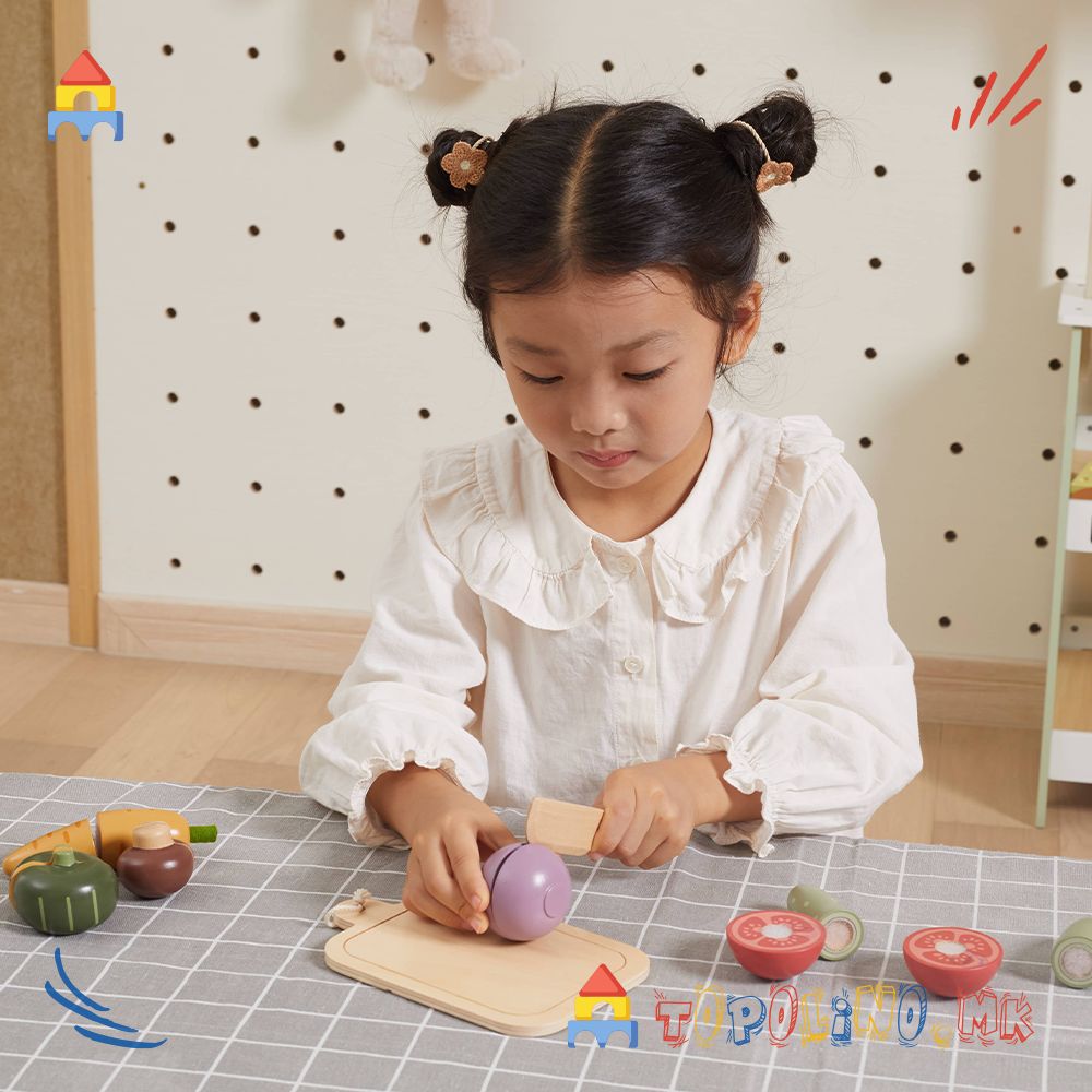 Дрвена Играчка Сет за Сечење Зеленчук – PolarB