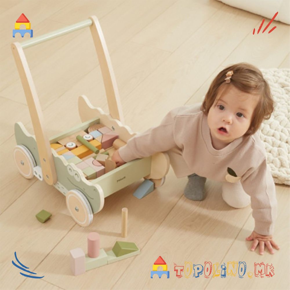 Дрвена Играчка Проодувалка и Количка со Коцки Крокодил - PolarB - Image 2