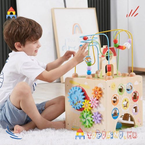 Дрвена Играчка Едукативна Коцка 5 во 1 - Viga