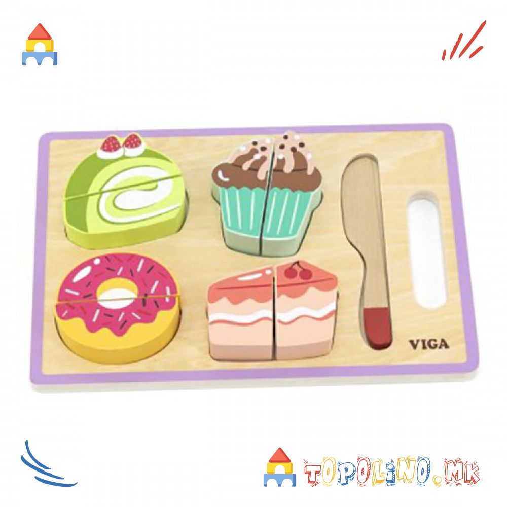 Дрвена Играчка Сет за Сечење Десерти - Viga