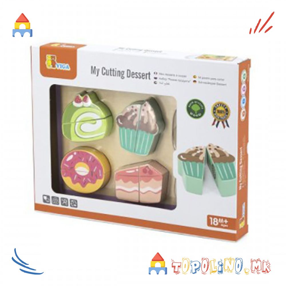 Дрвена Играчка Сет за Сечење Десерти - Viga - Image 4