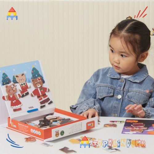 Дрвена Магнетна Игра за Облекување Мечиња - Viga