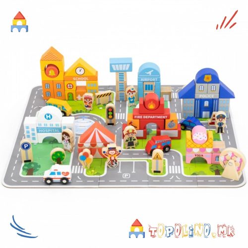 Дрвен Сет Игра и Градење на Град со Коцки - Viga