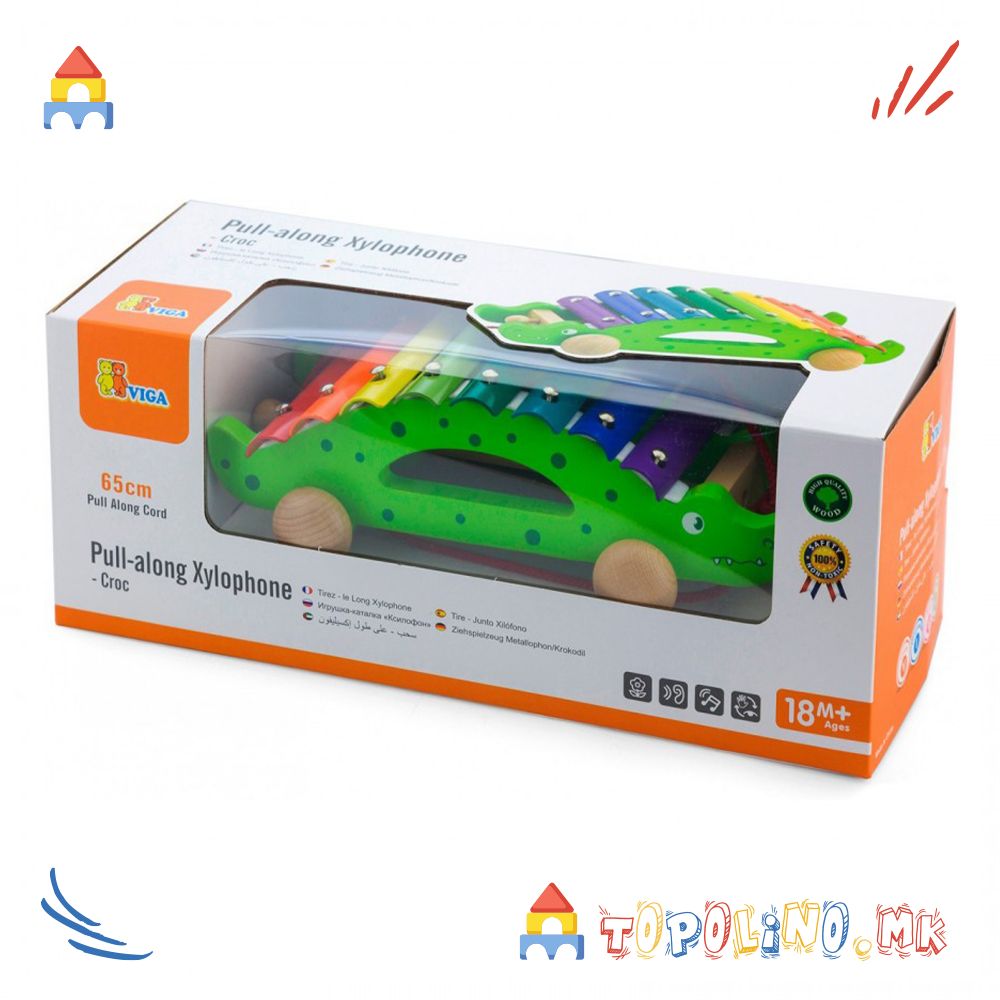 Дрвена Играчка за Влечење Ксилофон Крокодил - Viga - Image 2