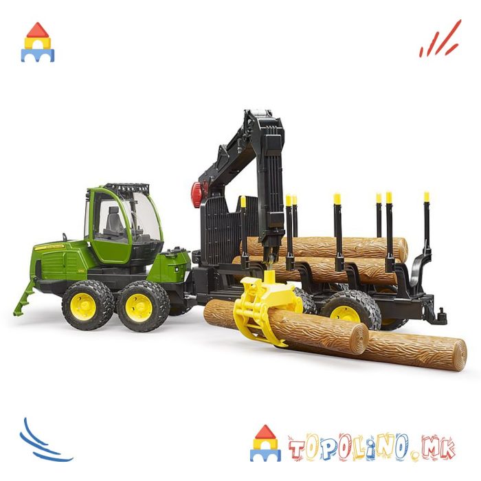 Трактор John Deere со Натоварувач и Приколка - Bruder - Image 2