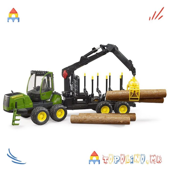 Трактор John Deere со Натоварувач и Приколка - Bruder - Image 3