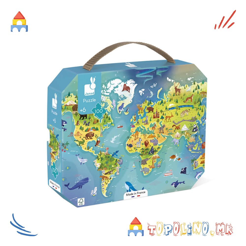 Сложувалка Мапа на Светот 100пар - Janod