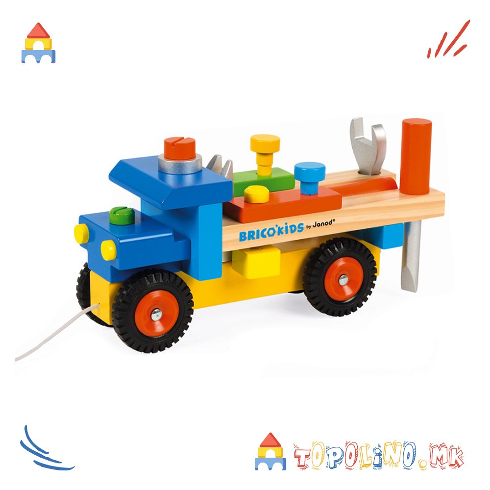 Дрвена Играчка Камион со Алат Bricokids - Janod - Image 3