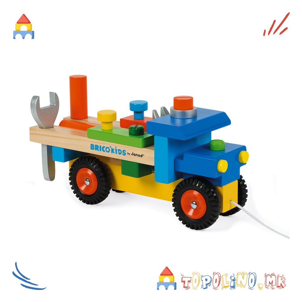 Дрвена Играчка Камион со Алат Bricokids - Janod - Image 2