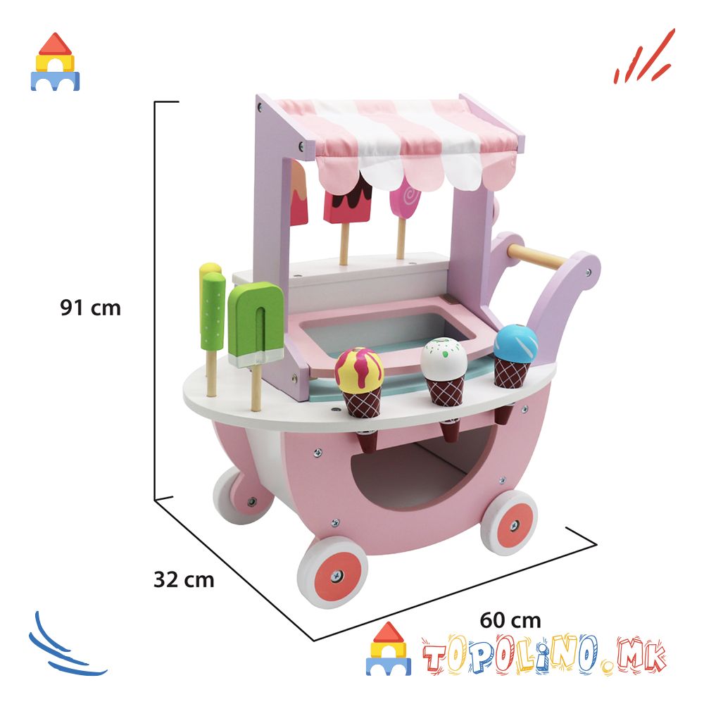 Дрвена Количка за Сладолед - Moni Toys - Image 7
