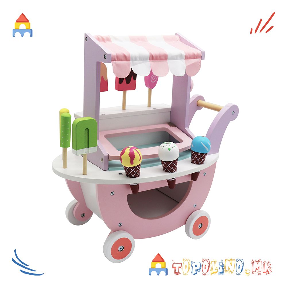 Дрвена Количка за Сладолед - Moni Toys