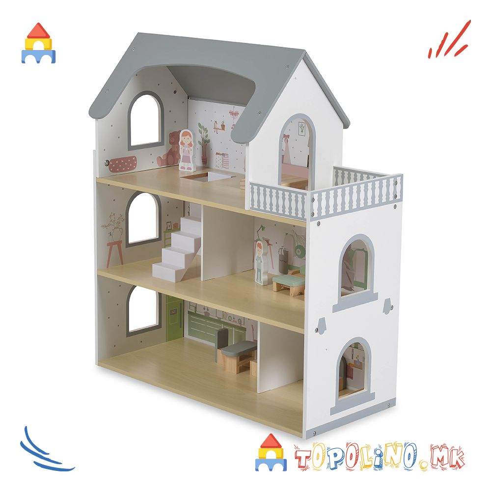 Дрвена Куќа за Кукли Ema - Moni Toys - Image 2