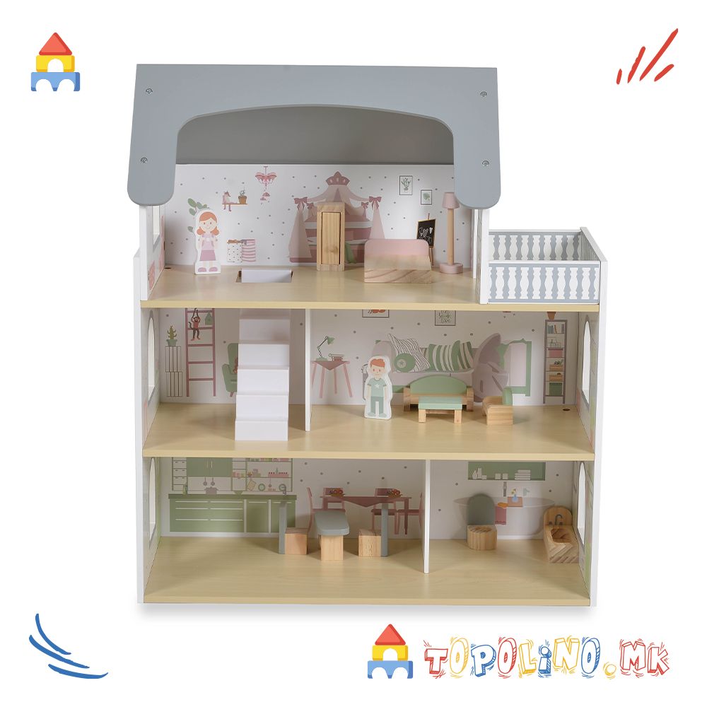 Дрвена Куќа за Кукли Ema - Moni Toys - Image 3