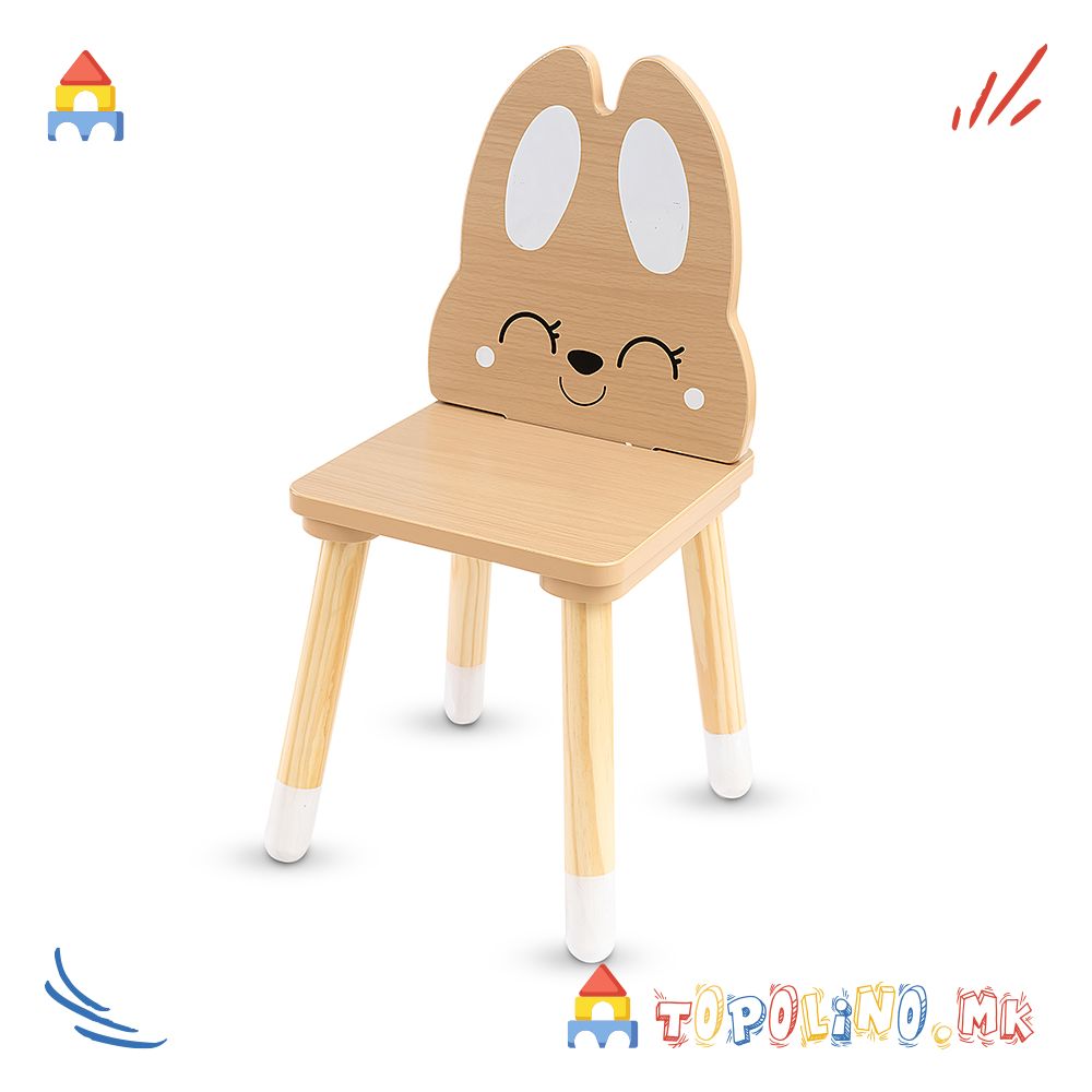 Дрвен Сет Маса со Две Столчиња Cute Bunny – Moni Toys - Image 2