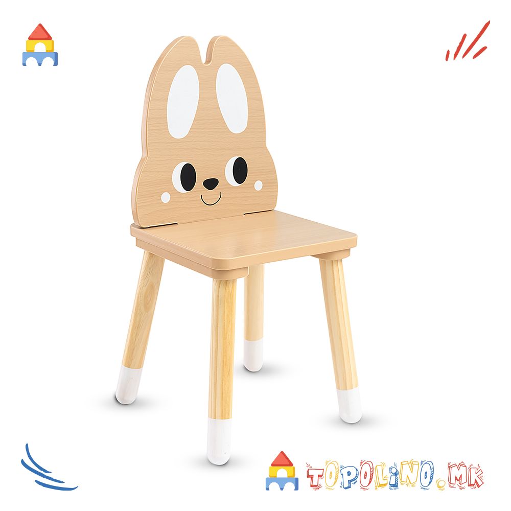 Дрвен Сет Маса со Две Столчиња Cute Bunny – Moni Toys - Image 3