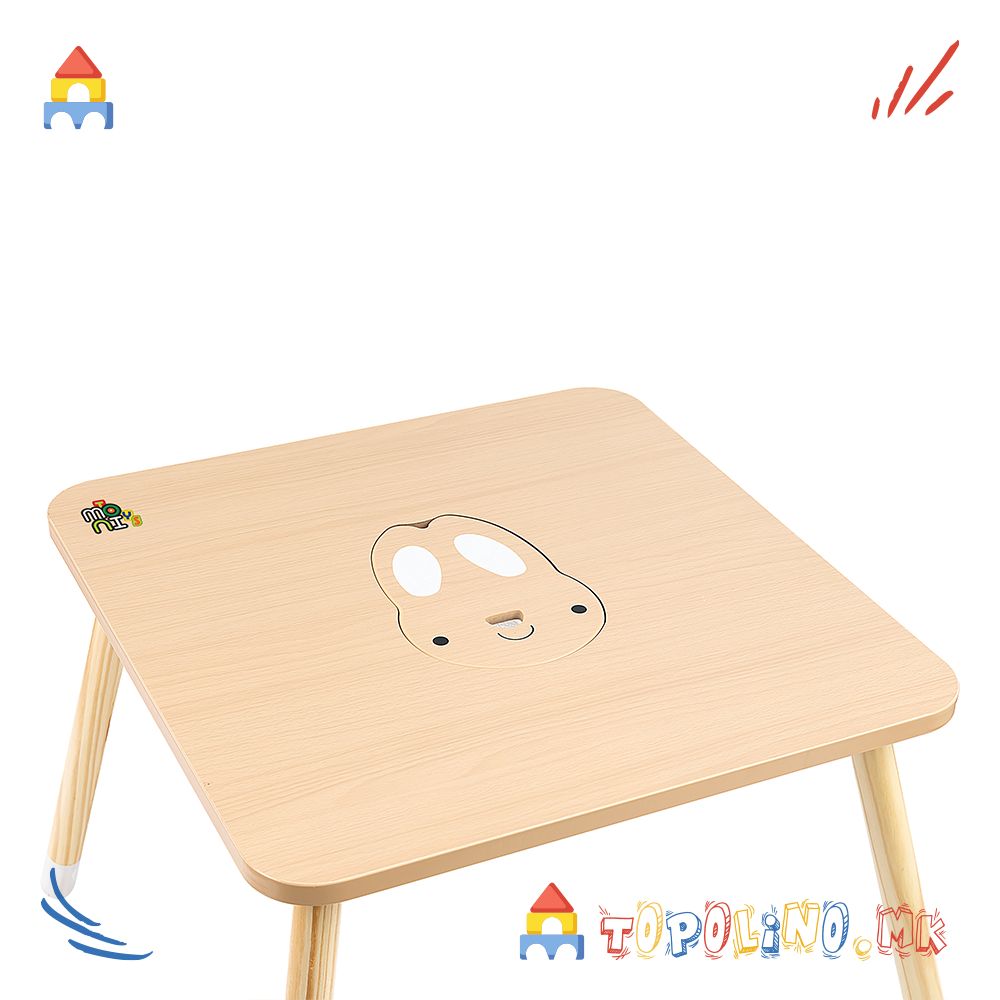 Дрвен Сет Маса со Две Столчиња Cute Bunny – Moni Toys - Image 4