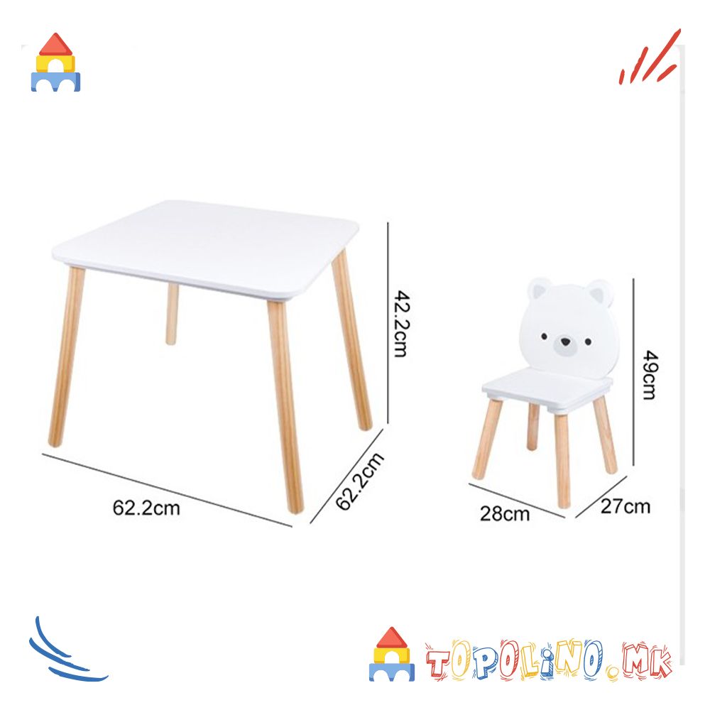 Дрвен Сет Маса со Две Столчиња White Bears - Moni Toys - Image 3