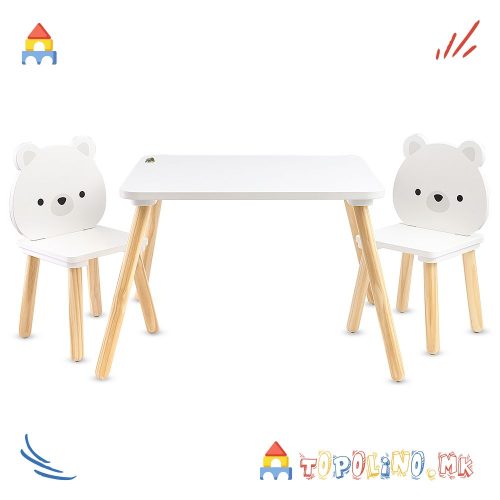 Дрвен Сет Маса со Две Столчиња White Bears - Moni Toys