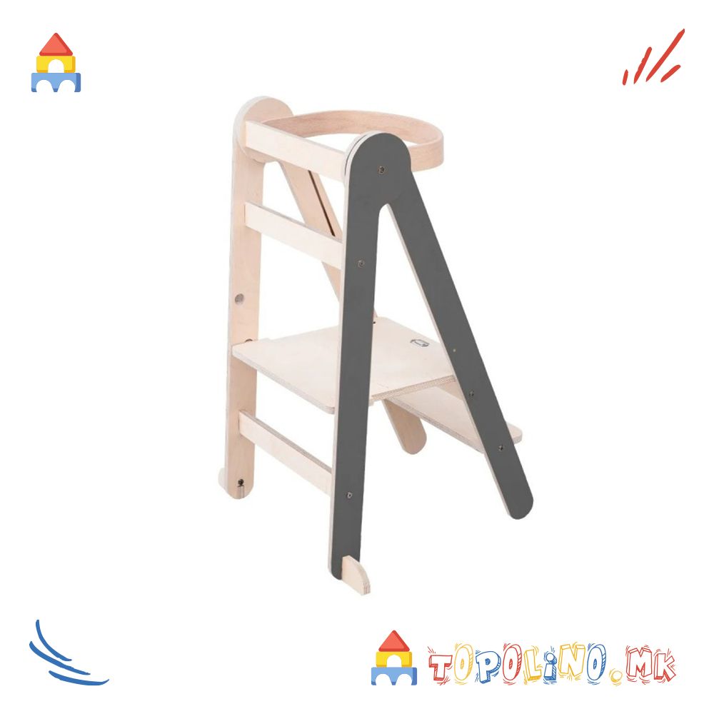 Дрвена Кула за Учење на Склопување Gray - Mamatoyz - Image 2