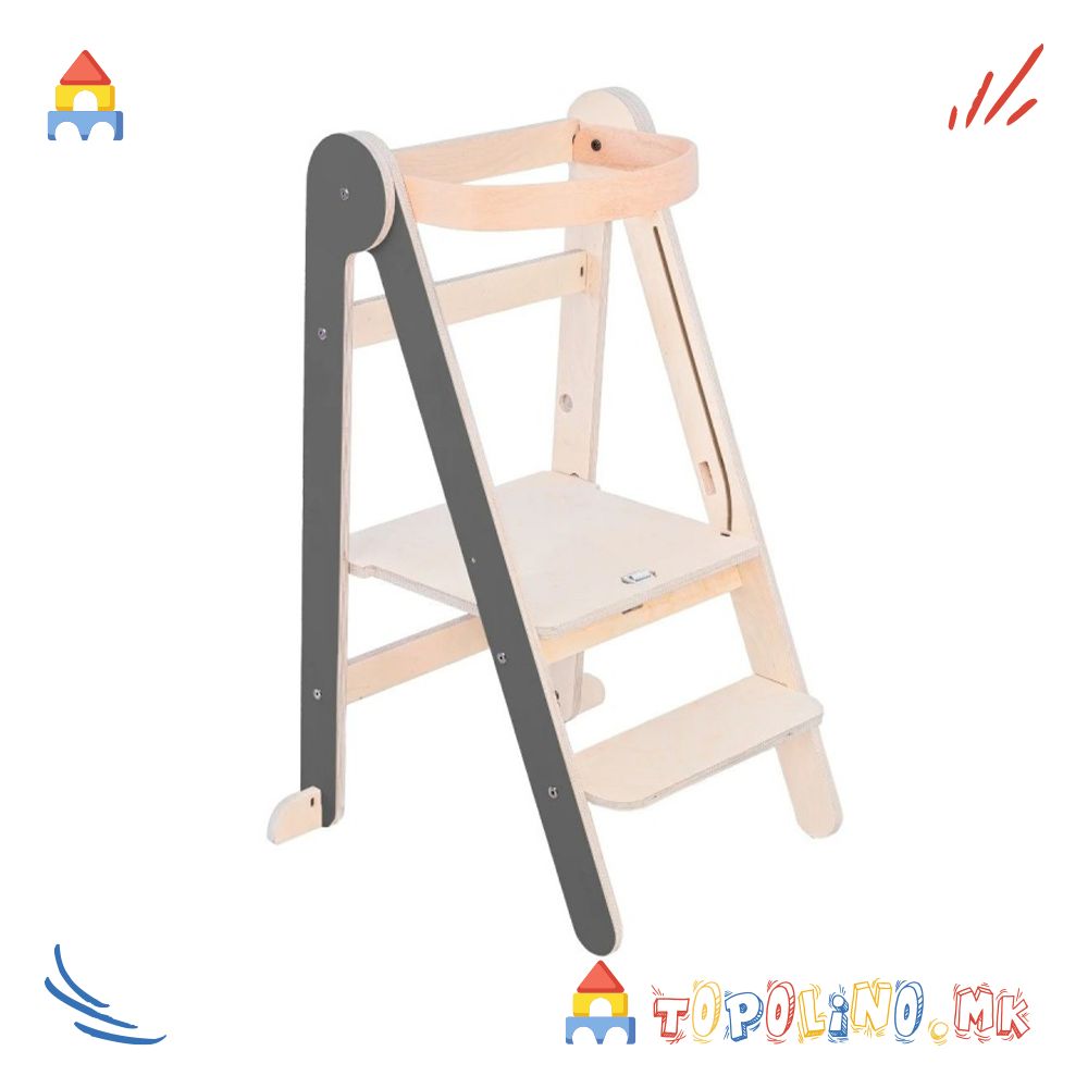 Дрвена Кула за Учење на Склопување Gray - Mamatoyz