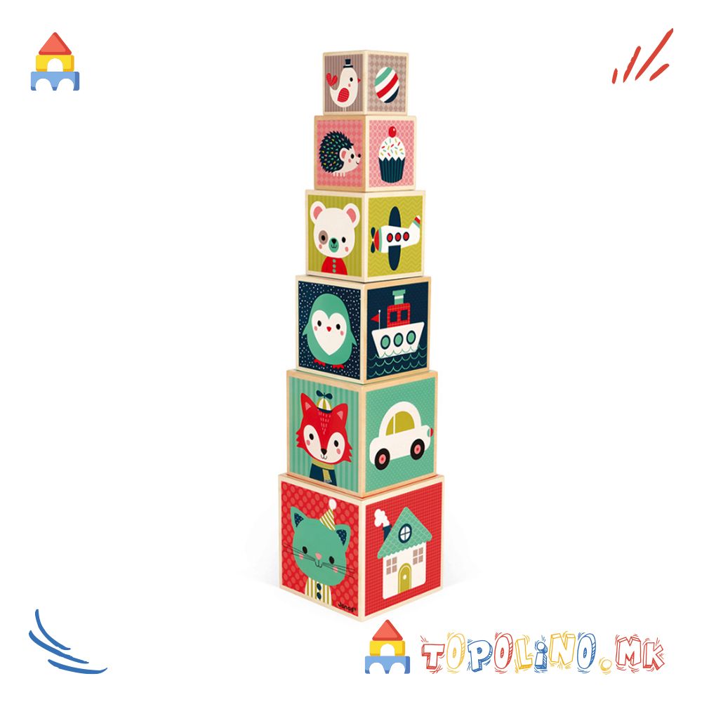 Пирамида од Коцки Животни од Шумата - Janod - Image 4