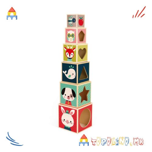 Пирамида од Коцки Животни од Шумата - Janod