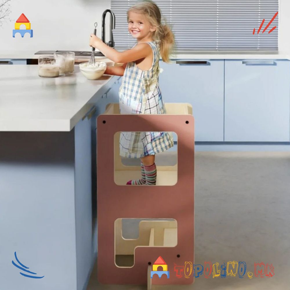 Дрвена Кула за Учење 2 во 1 Terra Cotta Pink - Mamatoyz - Image 2