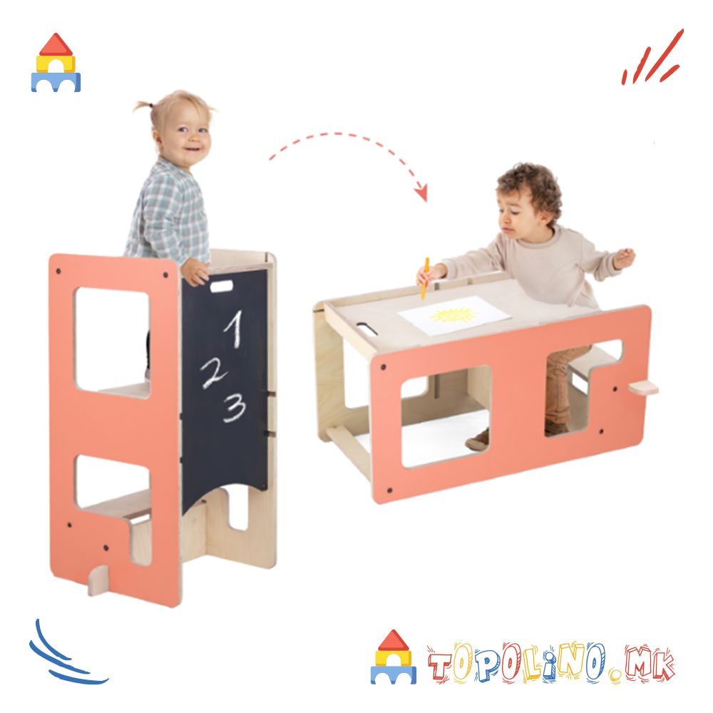 Дрвена Кула за Учење 2 во 1 Terra Cotta Pink - Mamatoyz - Image 8