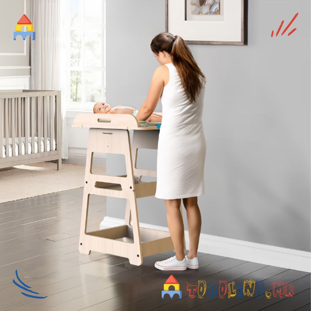 Дрвена Мултифункционална Маса за Преповивање и Игра - Mamatoyz - Image 2