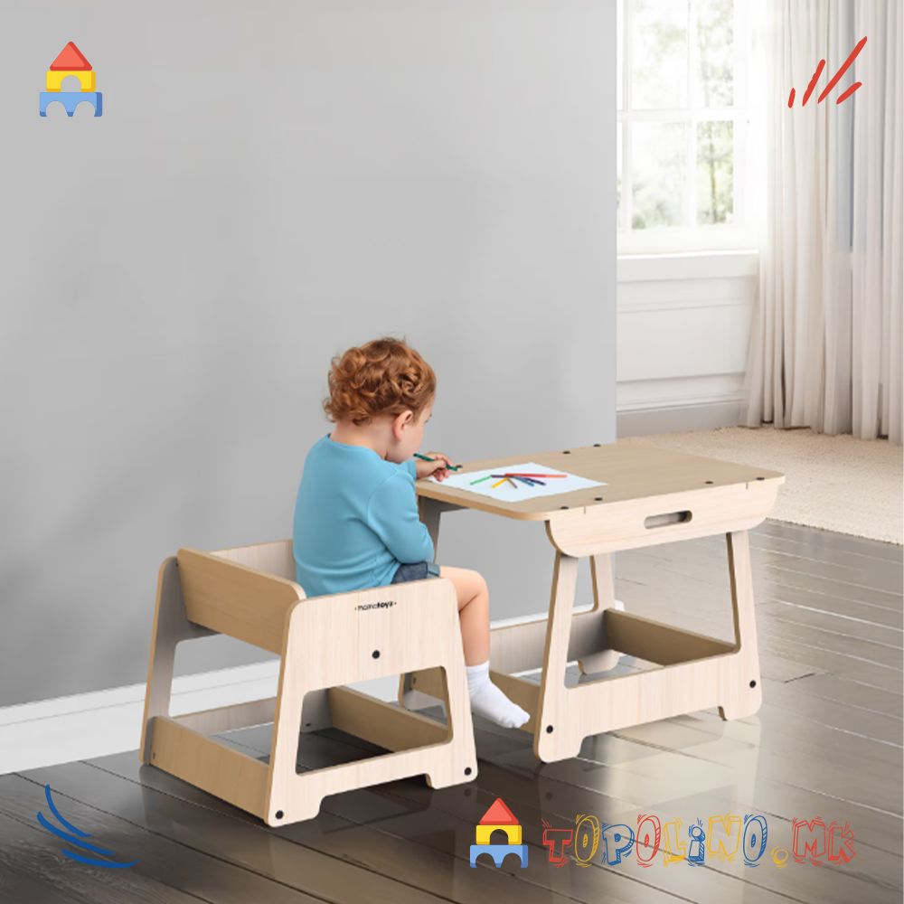 Дрвена Мултифункционална Маса за Преповивање и Игра - Mamatoyz - Image 3