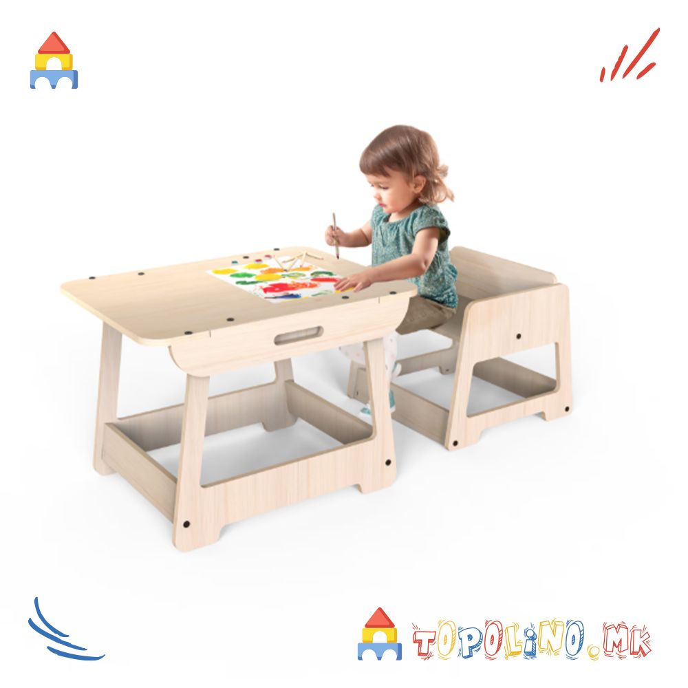 Дрвена Мултифункционална Маса за Преповивање и Игра - Mamatoyz - Image 5