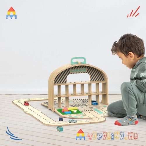 Дрвена Паркинг Гаража за 20 Мали Автомобили - Mamatoyz