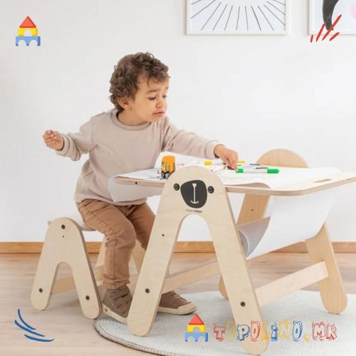 Дрвена Маса и Табла за Пишување 2 во 1 Massam Bear - Mamatoyz