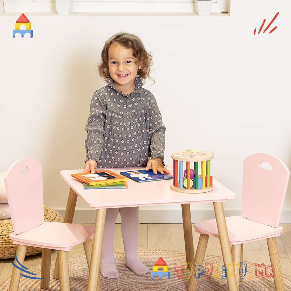 Дрвена Масичка со Две Столчиња Pink - Chipolino - Image 2