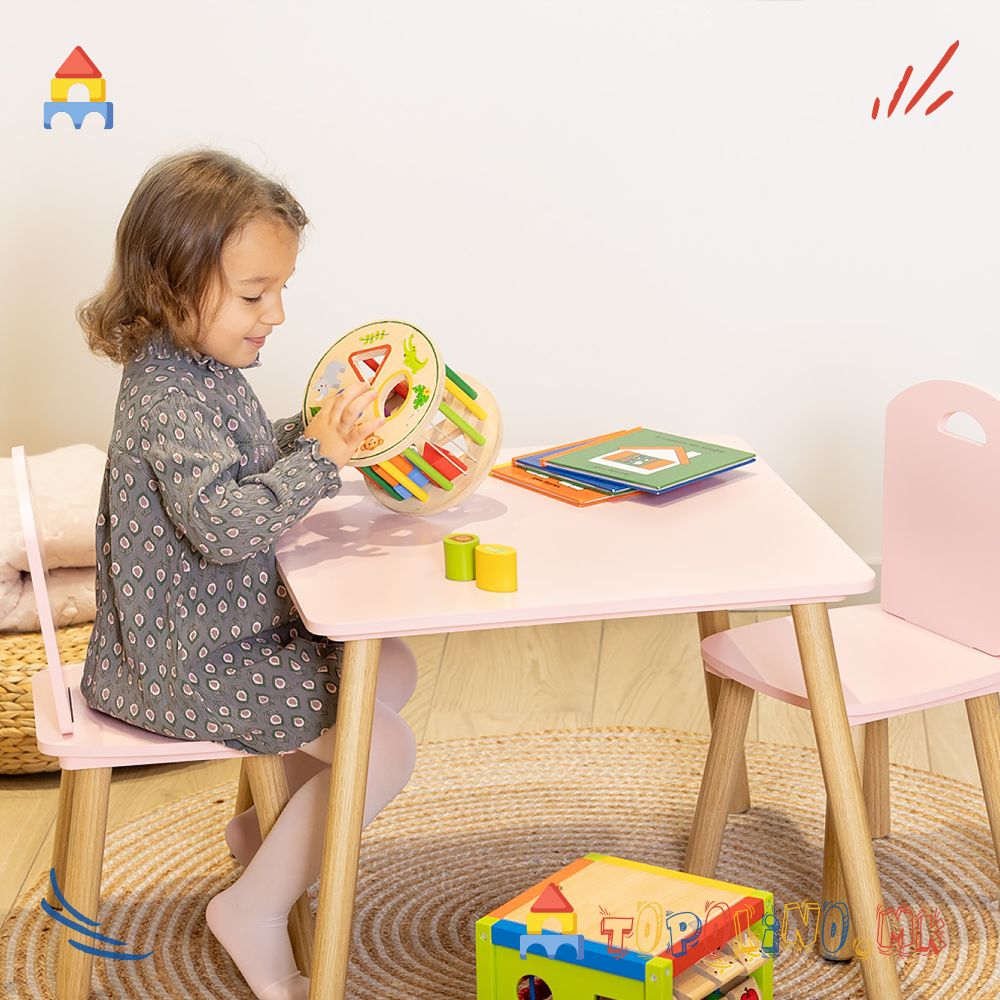 Дрвена Масичка со Две Столчиња Pink - Chipolino - Image 3