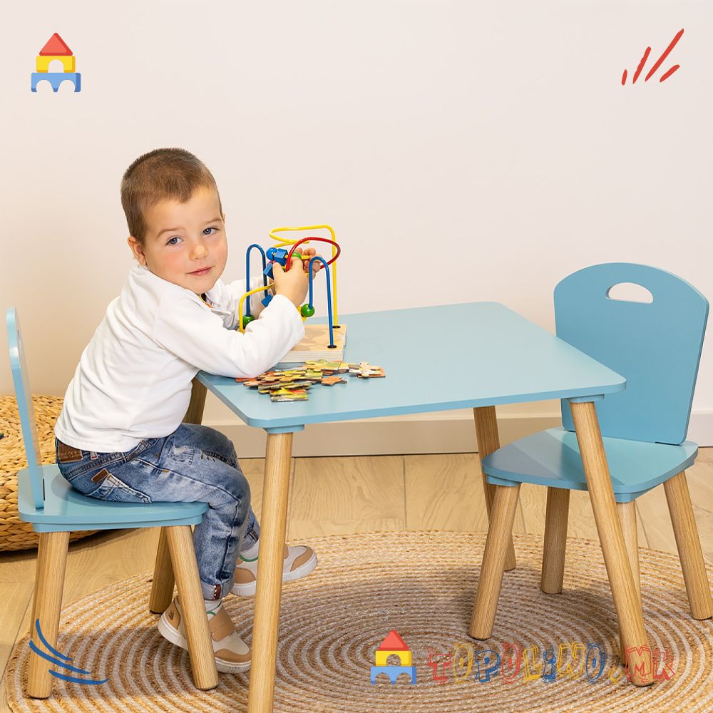 Дрвена Масичка со Две Столчиња Blue - Chipolino