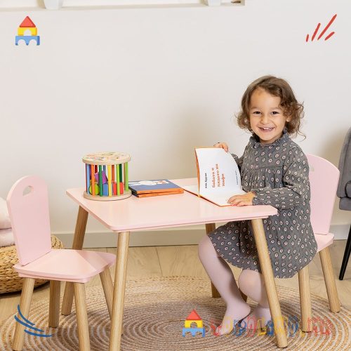 Дрвена Масичка со Две Столчиња Pink - Chipolino