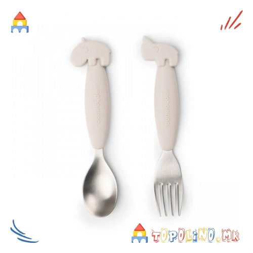 Прибор за Јадење 2пар Инокс и Силикон Friends Море Крем – Done By Deer