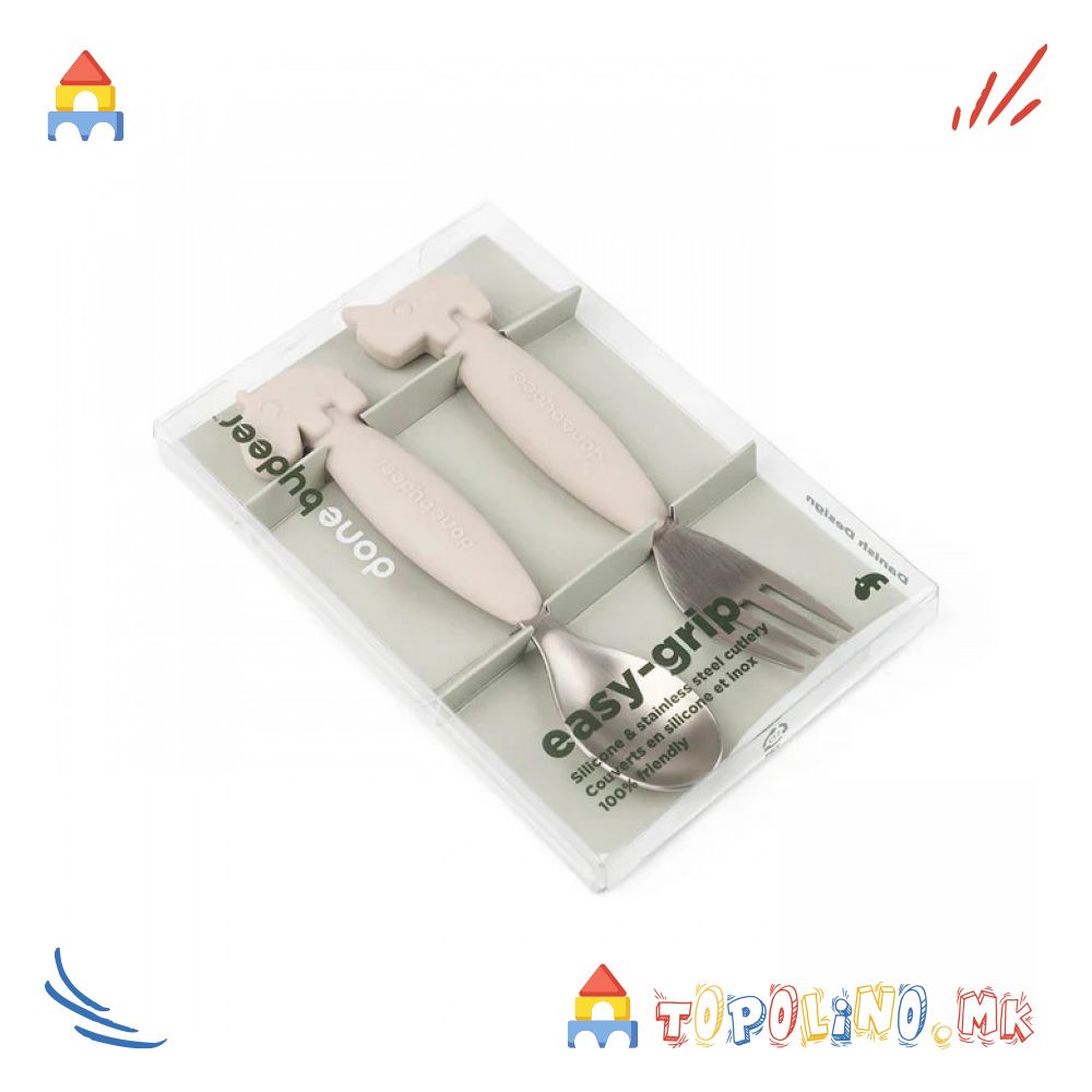 Прибор за Јадење 2пар Инокс и Силикон Friends Море Крем – Done By Deer - Image 2