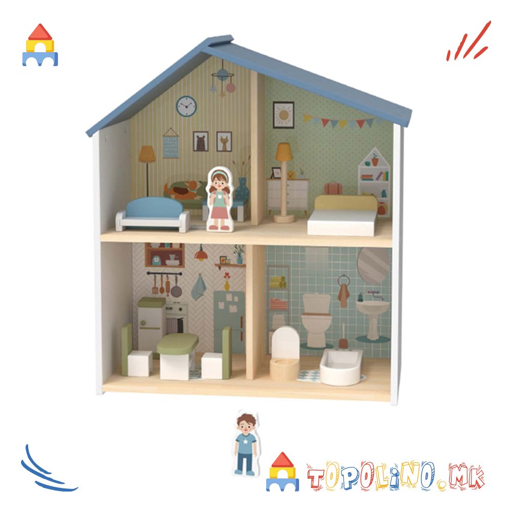 Дрвена Куќичка за Кукли Doll House - Hi Pando - Image 2