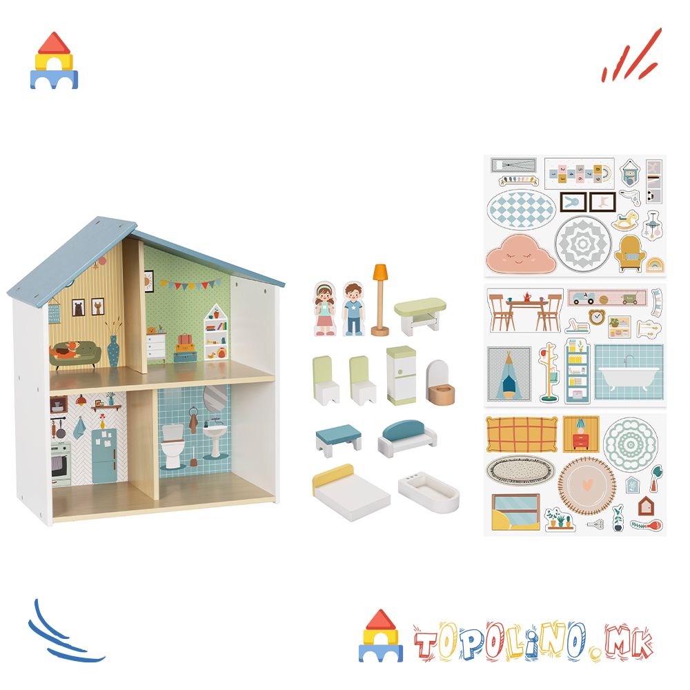 Дрвена Куќичка за Кукли Doll House - Hi Pando - Image 3