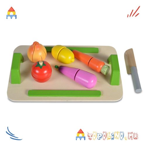 Дрвена Играчка за Сечење Зеленчук – Moni Toys