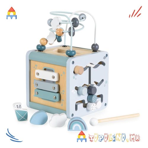 Дрвена Коцка со Активности Blue - Moni Toys